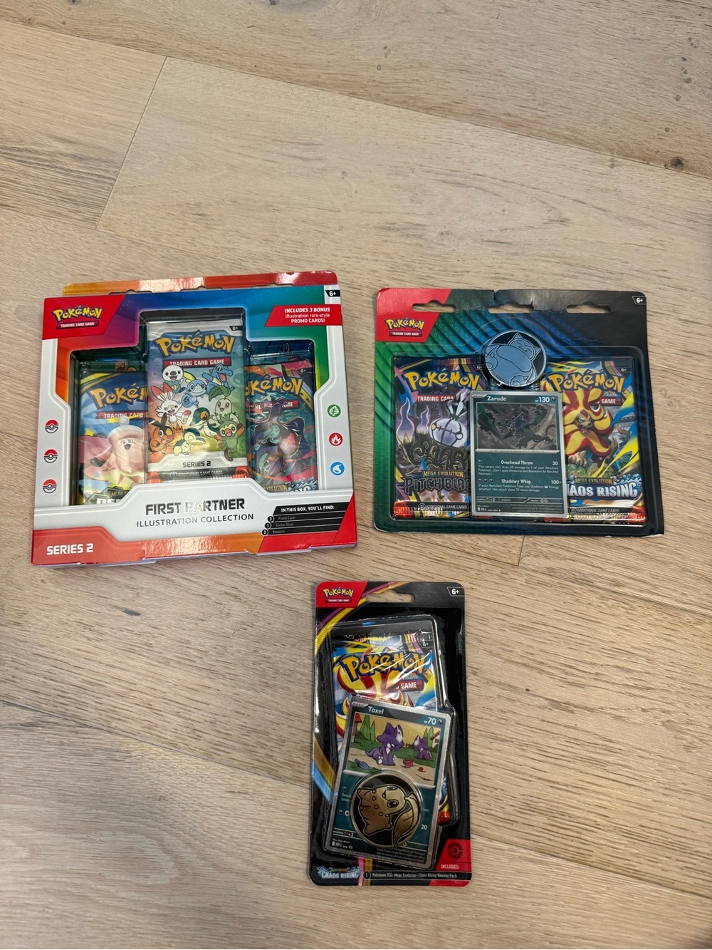 Pokemon First Partner Series 2, Zarude Chaos Rising and Pitch Black, Toxel Pack